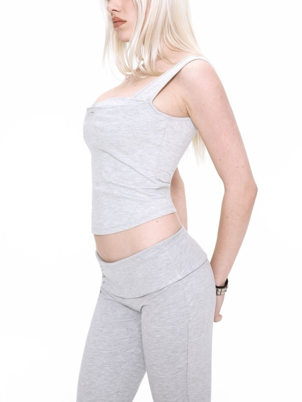 NWT MIAOU Luna Snatch Crop Tank Top Heather Gray Stretch Sculpt Corset Tee XXS - Picture 5 of 12